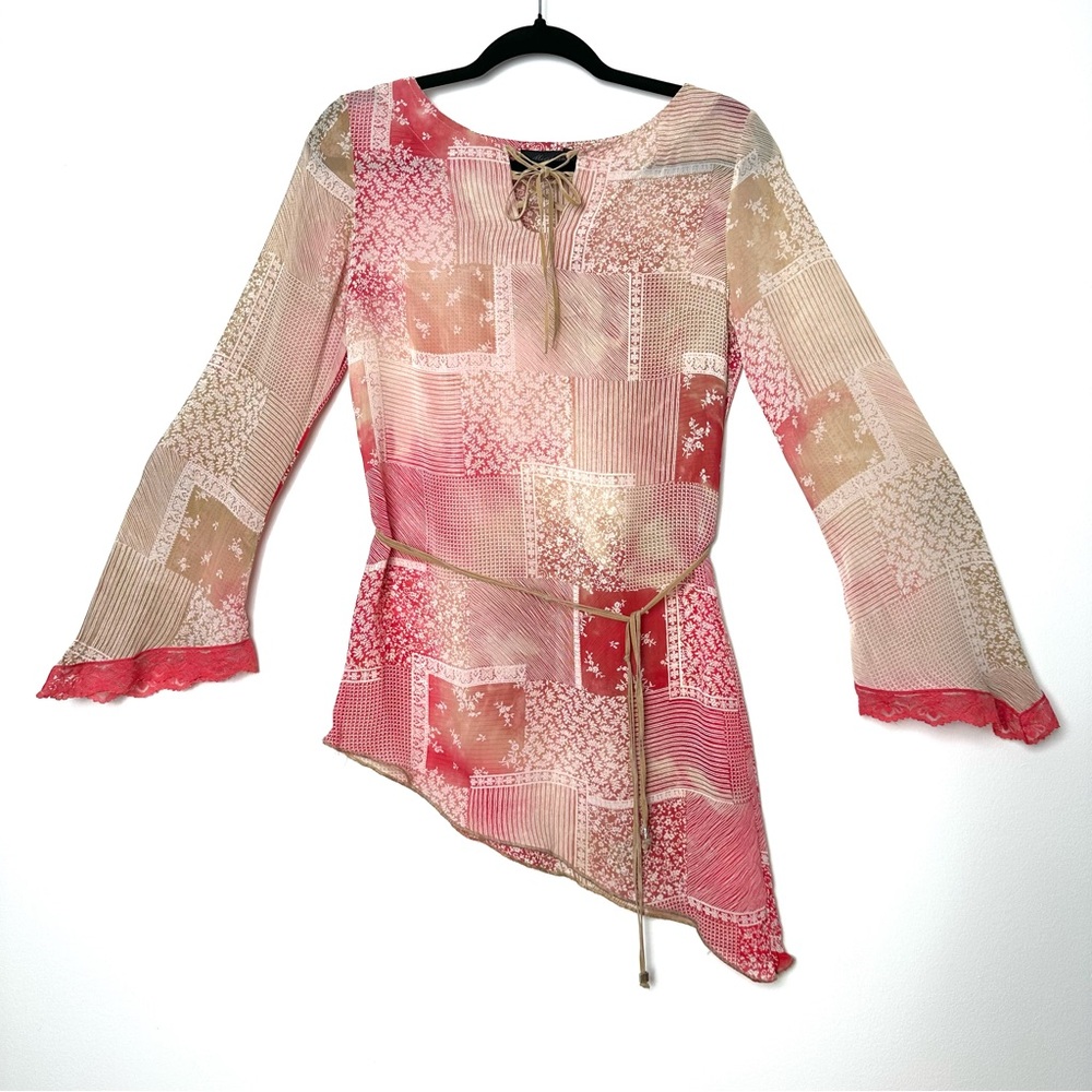 Vintage Patchwork Pink & Tan Asymmetrical Tunic